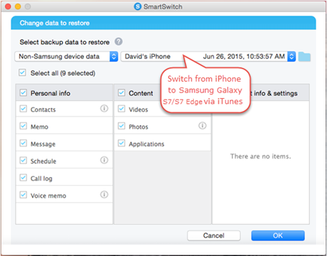 iPhone to Samsung Galaxy S7/S7 Edge with iTunes