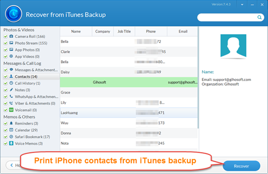 How to Print Contacts from iTunes Backup