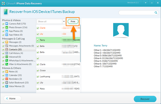Print Contacts from iPhone Directly