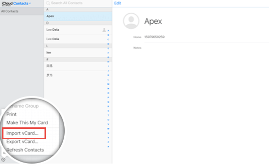 Sync Contacts to iPhone via iCloud
