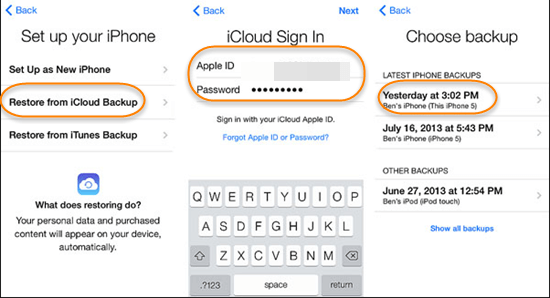 Restore iPhone Data from iCloud Backup after Factory Reset
